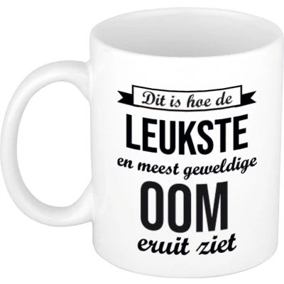 Afbeelding van Leukste en meest geweldige oom cadeau mok / beker wit 300 ml feest mokken