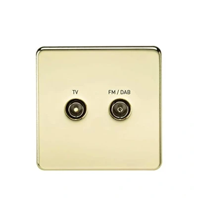 Afbeelding van Knightsbridge SF0160PB (Tv &amp; Fm Dab) Schroevenloze afgeschermde Diplex Outlet, Gepolijst Messing