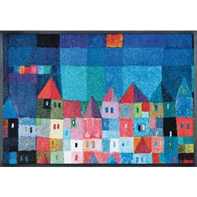 Afbeelding van wash+dry by Kleen Tex Mat Colourful Houses Inloopmat, antislip, geschikt voor binnen en buiten, wasbaar