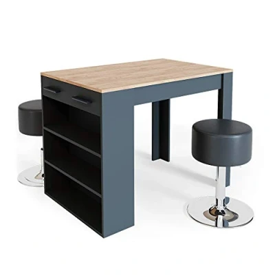 Afbeelding van Vicco Bartafel set Repose, Antraciet/gouden eik/Krachtige eik goud, 67 x 100 cm met 2 krukken