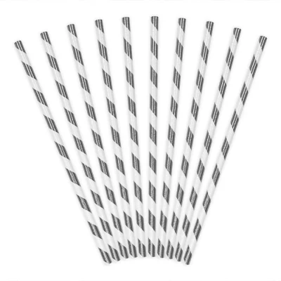Afbeelding van Papieren Rietjes Zilver Wit 19,5cm 10st