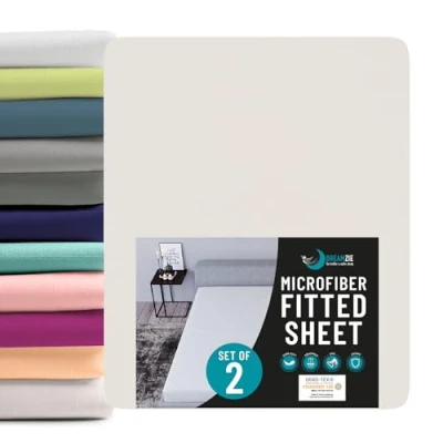 Afbeelding van Dreamzie Set van 2 hoeslakens 180x200 Microvezel (100 procent polyester) Oeko Tex Beige Matrashoes