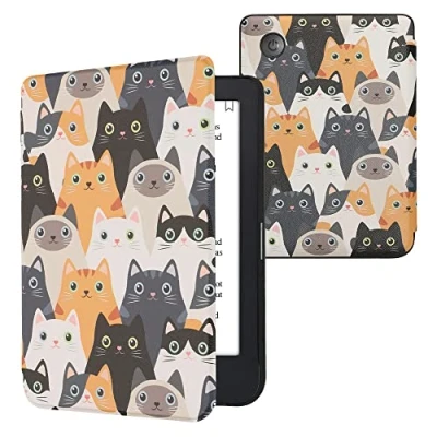 Afbeelding van kwmobile E reader hoesje geschikt voor Kobo Clara 2E hoes flip case met magnetische sluiting Ereader cover Katten design in oranje / zwart wit