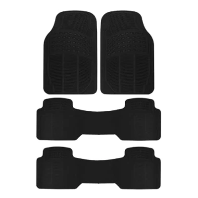 Afbeelding van BDK 3 rij ProLiner originele Heavy Duty 4 delige rubberen vloermatten voor en achter auto SUV bestelwagen (past op 3e voertuigen) All Weather Protection Universal Fit (zwart)