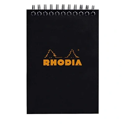 Afbeelding van Rhodia 135009C Notitieblok (DIN A6, 10,5 x 14,8 cm, dubbele spiraal, geruit, microgeperforeerd, 80 vellen) 1 stuk, zwart