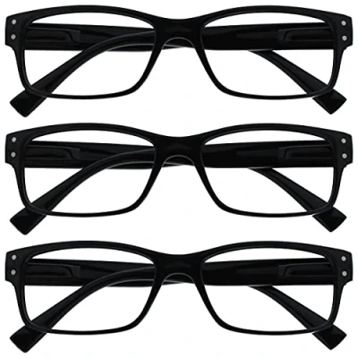 Afbeelding van Leesbril onderneming 3 pack heren zwart groot designer stijl lezer veerscharnieren RRR11 1 + 2,00