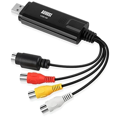Afbeelding van USB 2.0 audio video grabber converter August VGB100 Scart, S Video, composiet VHS Hi8 cassettes camcorder digitaliseren naar DVD overdracht videoadapter SECAM PAL voor Windows 11/10/8/7/Vista/XP