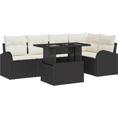 Afbeelding van vidaXL 6 Delige Tuin Sofa Set met Kussens Zwart Poly Rattan