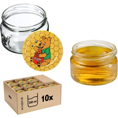 Afbeelding van KADAX Kleine inmaakpotten, 250 ml, jampotten met deksel, luchtdichte potten om cadeau te geven, mini voor honing en specerijen (10 stuks, Winnie de Poeh)