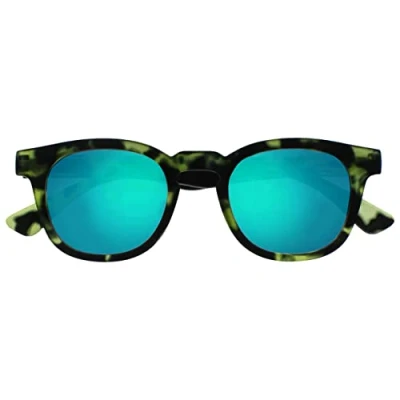 Afbeelding van Opulize Bay Gespiegeld Dik Ronde Mannen Vrouwen Matgroene Schildpad Zon Lezers Leesbril UV400 S97 6 +1,50