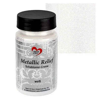 Afbeelding van Ideen mit Herz Sjabloneercrème, metallic reliëf, fijne structuurpasta, sjabloneerverf, sjabloneerpasta, 90 ml, op waterbasis (wit)