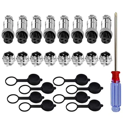 Afbeelding van QitinDasen 8 stuks Premium GX12 3 Pin Aviation Stekkeradapter, 5A 12mm schroefdraad mannelijk vrouwelijk metaal luchtvaartstekker draadconnector kit, met rubberen beschermkap en schroevendraaier