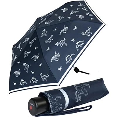 Afbeelding van Knirps 4Kids opvouwbare kinderparaplu met Reflecterende rand, dinos all around, 90 cm, zakparaplu handopener