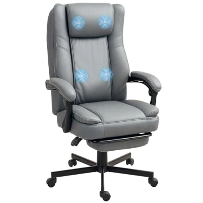 Afbeelding van HOMCOM Bürostuhl mit Massagefunktion Mikrofaser Stoff, Schaumstoff 69L x 64B 112 120H cm Grau