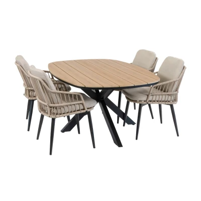 Afbeelding van Normin 5 delige tuinset 4 Isabel tuinstoelen tuintafel Cadiz 180x115cm