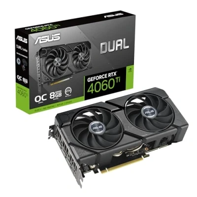 Afbeelding van ASUS Dual GeForce RTX™ 4060 Ti EVO OC Edition 8 GB GDDR6 PCIe 4.0, GDDR6, DLSS 3, HDMI 2.1a, DisplayPort 1.4a, Axial tech ventilatorontwerp, 0dB technologie, Beschermende achterplaat,