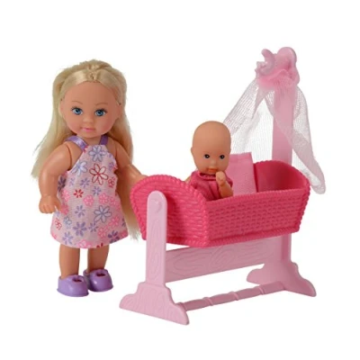 Afbeelding van Simba 105736242 Evi Love Wiegje, als babysitter, met poppenwieg en baby, kleedpop, 12 cm, voor kinderen vanaf 3 jaar