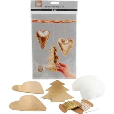 Afbeelding van Faux Leather Kerstdecoraties, dikte 0,55 mm, 1 set, goud