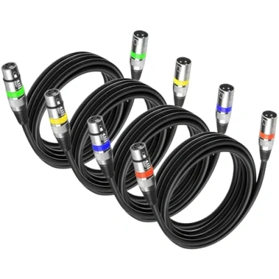 Afbeelding van (pakket van 4) 3 pins XLR mannelijk naar vrouwelijk microfoonkabel m/10ft, Dmx signaalkabel verbindingskabel kabels voor podiumverlichting (metalen connector)