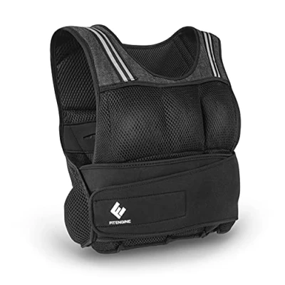 Afbeelding van FitEngine Gewichtsvest, uitneembare gewichten, tot 10 kg, met 36 zandzakken van 540 g, functionele pasvorm, zweetafstotend, voor workouts zoals joggen, push ups, pull plank holds enz.