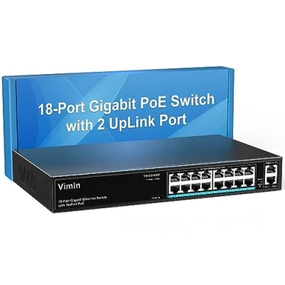 Afbeelding van VIMIN 18 Poorts Gigabit PoE+ Switch 250W High Power IEEE 802.3af/at Ondersteuning