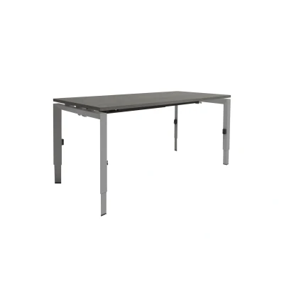 Afbeelding van Linesto N3 bureau, hoogte instelbaar (65 85cm) met 180x80cm logan eiken zwevend 25mm blad en aluminium (RAL9006) vierpoot N frame (poot driehoekig