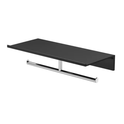 Afbeelding van Geesa leev planchet met toiletrolhouder zonder klep dubbel 28x12 5cm mat zwart chroom 91821202280 918212 02 280