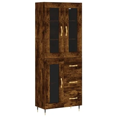 Afbeelding van Hoge kast 69,5x34x180 cm bewerkt hout gerookt eikenkleurig