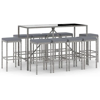 Afbeelding van vidaXL 11 delige Tuinbarset met kussens poly rattan grijs