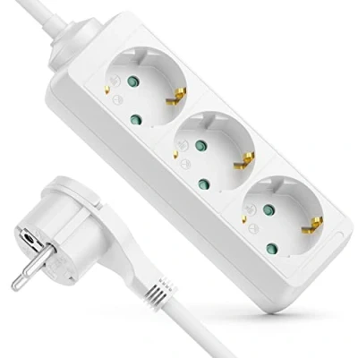 Afbeelding van deleyCON Verlengdozen Stekkerdoos met 3 Compartimenten en Platte Stekker voor Gebruik Binnenshuis Kabel van 3,0m Robuuste Kunststof Behuizing Wit