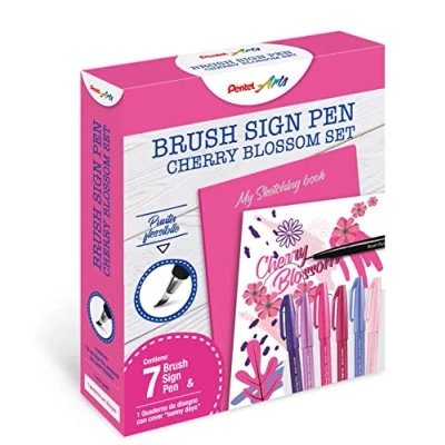 Afbeelding van Pentel SES15C Brush Sign Pen Schets Set Cherry Blossom &amp; Notebook