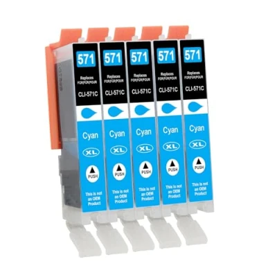 Afbeelding van D&amp;C 5x Cyaan XL Inktcartridge compatibel met Canon CLI 571 C voor Pixma MG7700 MG7750 MG7751 MG7752 MG7753 TS5050 TS5051 TS5053 TS5055 TS6050 TS6051 TS6052 TS8051 TS8052 TS8053 TS9050 TS9055