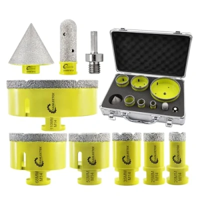 Afbeelding van SANLEETEK diamant tegelboorset 9 stuks (20/25/35/50/68/110 mm + 20 vingerfrees 50 diamantboor adapter), gatenzaag set voor keramische tegels, porselein, marmer, graniet, M14