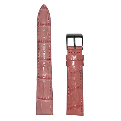 Afbeelding van Horlogeband uitvoering 2 16mm Roze Echt leer in croco print Roestvrijstalen gesp