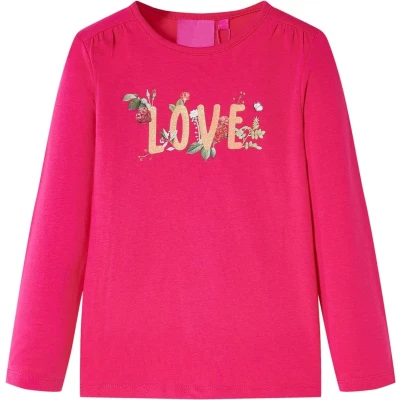 Afbeelding van Kindershirt met lange mouwen love print 140 felroze