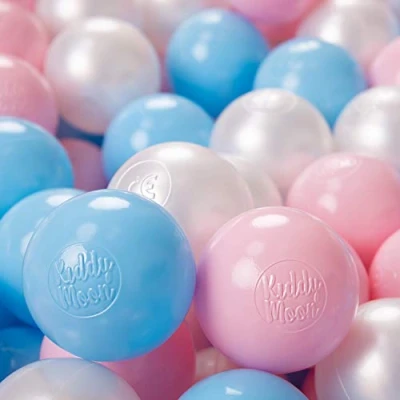 Afbeelding van KiddyMoon Plastic Ballen Voor Kinderen Ø 6Cm Kleurig Gecertificeerd, Babyblue Poeder Roze Parel, 200 Ballen/6Cm