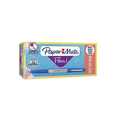 Afbeelding van Paper Mate Flair pen met extra fijne punt, 0,33 mm, blauw, verpakking van 12 stuks