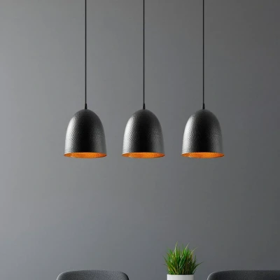Afbeelding van Hanglamp 3 klokken Gakuli L70cm Gehamerd metaal Zwart Menzzo