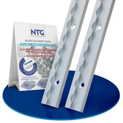 Afbeelding van NTG 2 stuks, m aluminium airlinerail, met 10 fittingen, hoekige vorm, boren, 1975 mm, voordeelset, sjorrail, ladingbeveiliging voor vrachtwagens, aanhangers en campers, totaal 4 meter