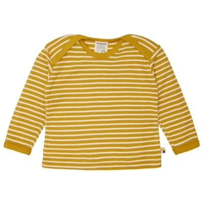 Afbeelding van loud + proud Uniseks kindershirt met lange mouwen, gestreept geribbeld shirt, curry, 74 80