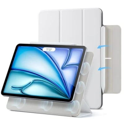 Afbeelding van ESR Magnetische iPad hoes voor Air 11 Inch (2024) M2, 6e Generatie/Air 5e Generatie 2022/Air 4e 2020, Slim Trifold Stand Case, Ondersteunt Pencil Pro/USB C, Auto Wake/Slaap, Wit