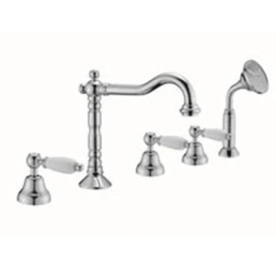 Afbeelding van PB klassieke 5 gats badrandkraan met witte hendel Brons 1208854792