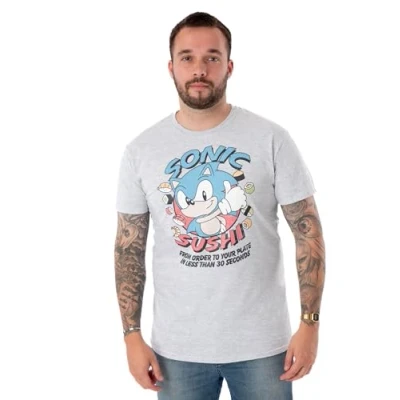 Afbeelding van Sonic the Hedgehog Grijs T shirt met korte mouwen voor heren sushi Design Omarm de unieke fusie van snelheid en Authentieke Merchandise Stijlvol gamers