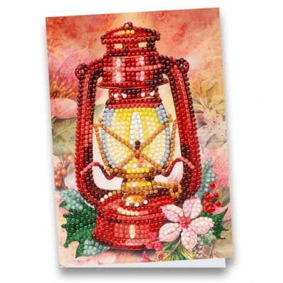 Afbeelding van Ideen mit Herz Diamond Painting wenskaart, DIN B6, 11,5 x 16,5 cm, 370 g/m², incl. envelop en gereedschap (lantaarn met bloem)