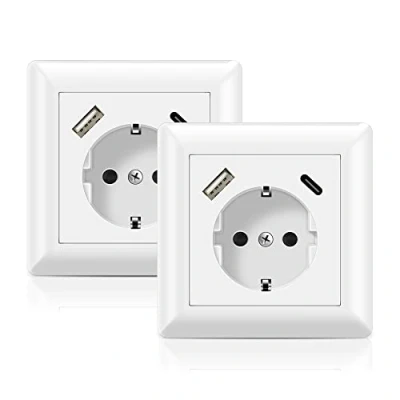Afbeelding van USB Stopcontact, Kaifire Schuko Inbouw Stopcontact met C 3.4 Inbouwstopcontact Wandcontactdoos Frame Geschikt voor Smartphone Tablet MP3 (2 Stuks)