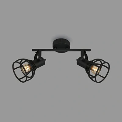 Afbeelding van BRILONER Retro plafondlamp met traliekap, 2 lichts vintage plafondlamp, E14 fitting max. 25 watt, verstelbare lampenkappen, rustieke plafondspot gemaakt van staal, zwart.