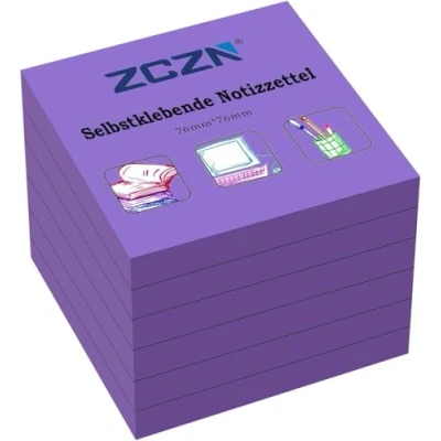 Afbeelding van ZCZN zelfklevende notitieblaadjes, 6 blokken, 80 vellen, 76 x mm, lila