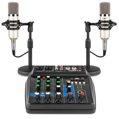 Afbeelding van Vonyx VMM100 podcast set Mixer + 2 studio microfoons en kabels voor