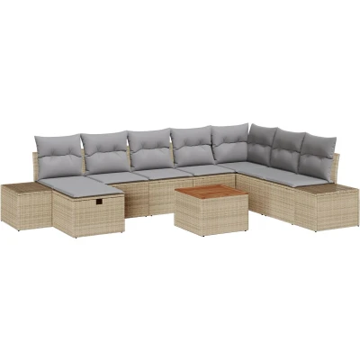 Afbeelding van vidaXL 9 Delige Tuin Sofa Set met Kussens Beige Poly Rattan