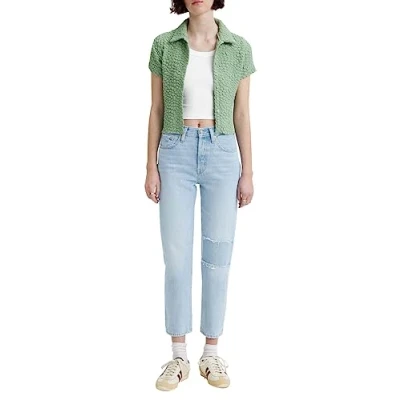 Afbeelding van Levi&#039;s dames 501 high waist slim fit cropped jeans met lichte wassing in de kleur Indigo, maat: W24/L26
